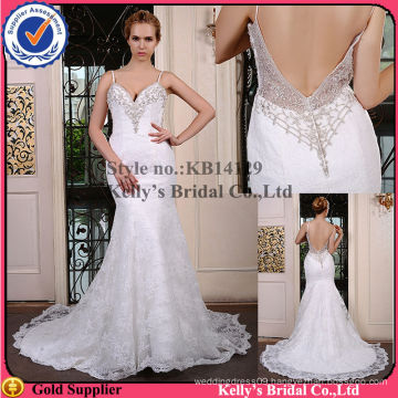 modern design spaghetti strap high quality beaded low back crystal appliques wedding gowns for fat bride